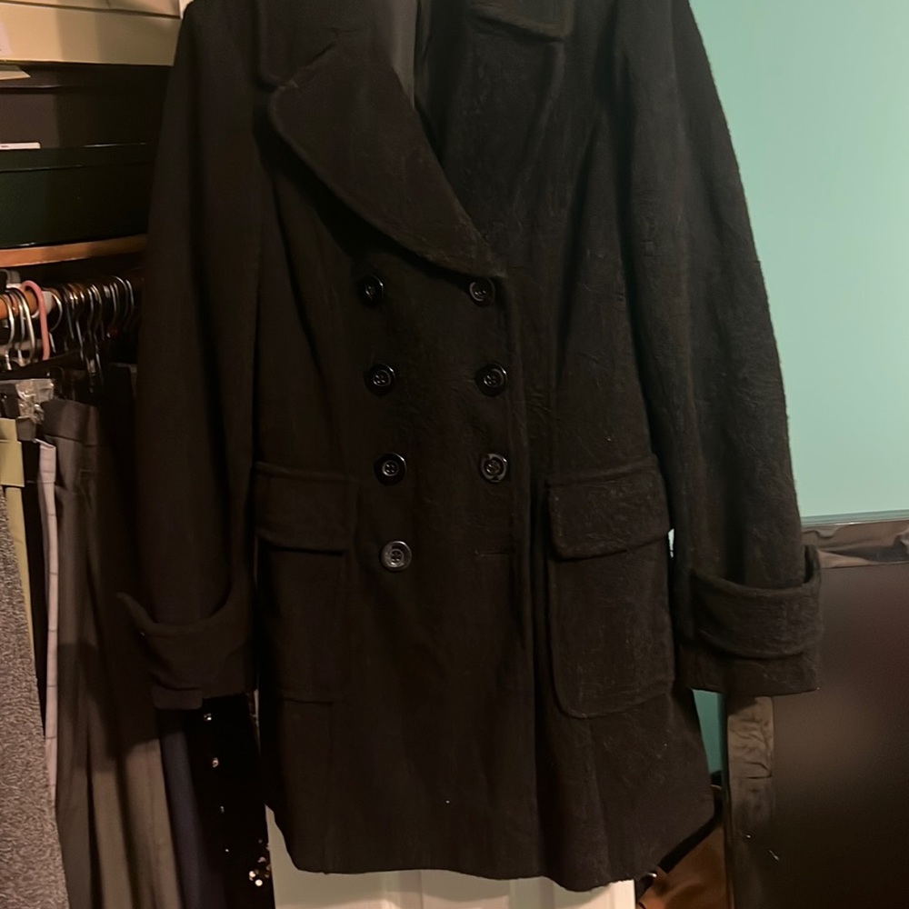 Black 3/4 Length Double Breasted Pea Coat/ Size XL